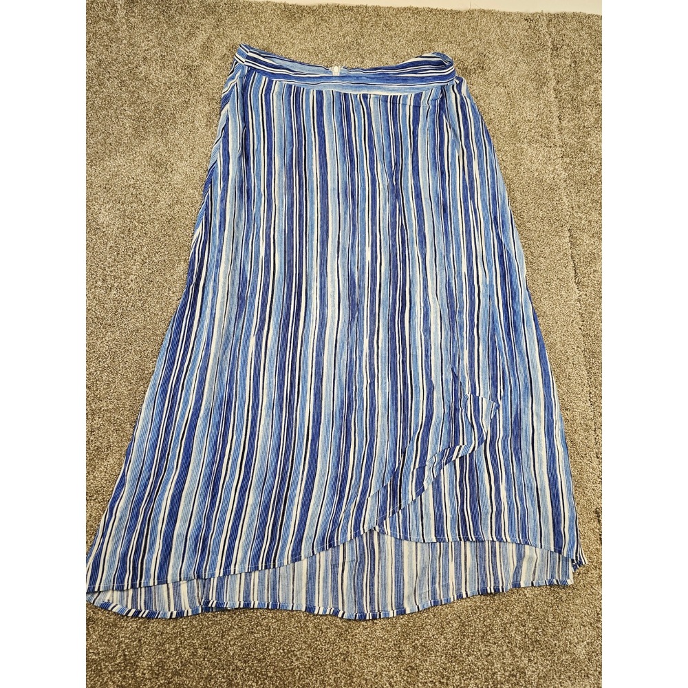 Tommy Bahama Blue White Vertical Stripe High Low Tulip Wrap Maxi Skirt Womens 10